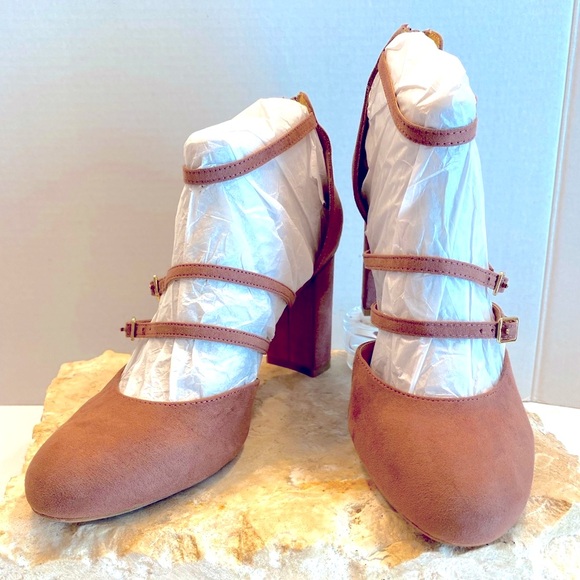 Sz 8 Report 9 Lolly Starps Sueded Strappy High Block Heel Closed Round Toe Pumps - Picture 2 of 12